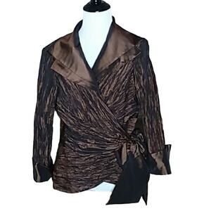 Cachet Formal Holiday Party Wrap Blouse Chocolate Taffeta size 6